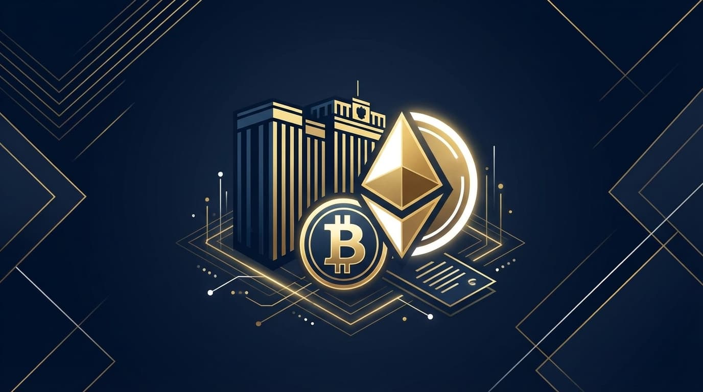 Russian State Duma building with cryptocurrency symbols representing new legislation