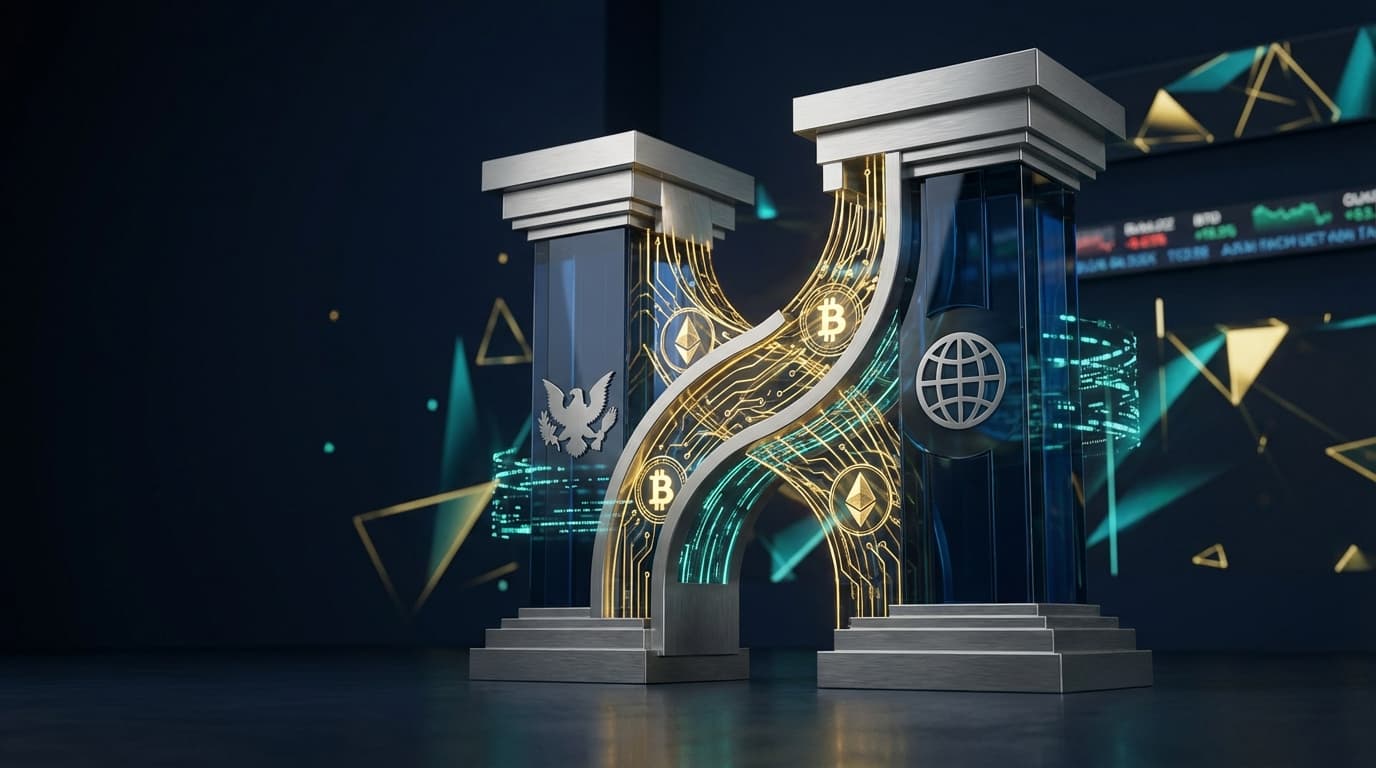 SEC and CFTC buildings with Bitcoin and Ethereum symbols representing the historic MOU classifying crypto as commodities