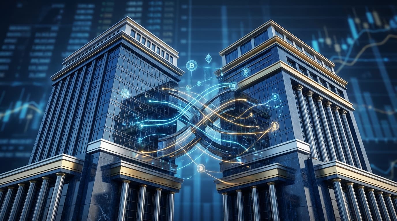 SEC and CFTC logos with blockchain network visualization representing unified crypto regulation