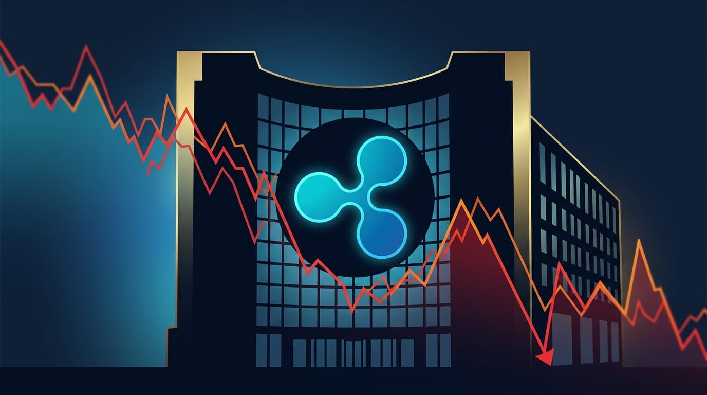 SEC building with XRP logo and market charts showing the ETF deadline and sell-off