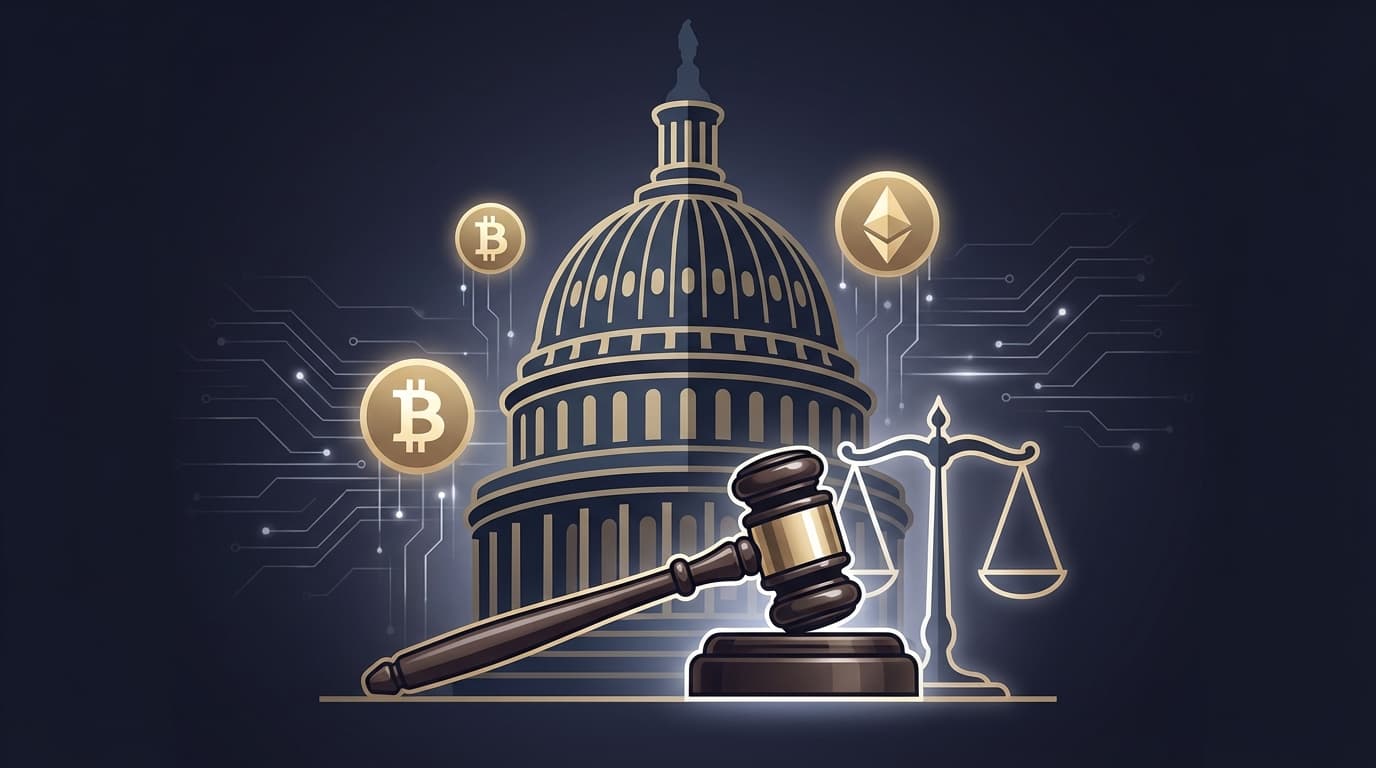 US Capitol building with scales of justice representing crypto regulation delay