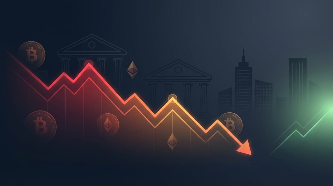 Financial chart showing declining Bitcoin and Ethereum price trajectories with Standard Chartered forecast overlay