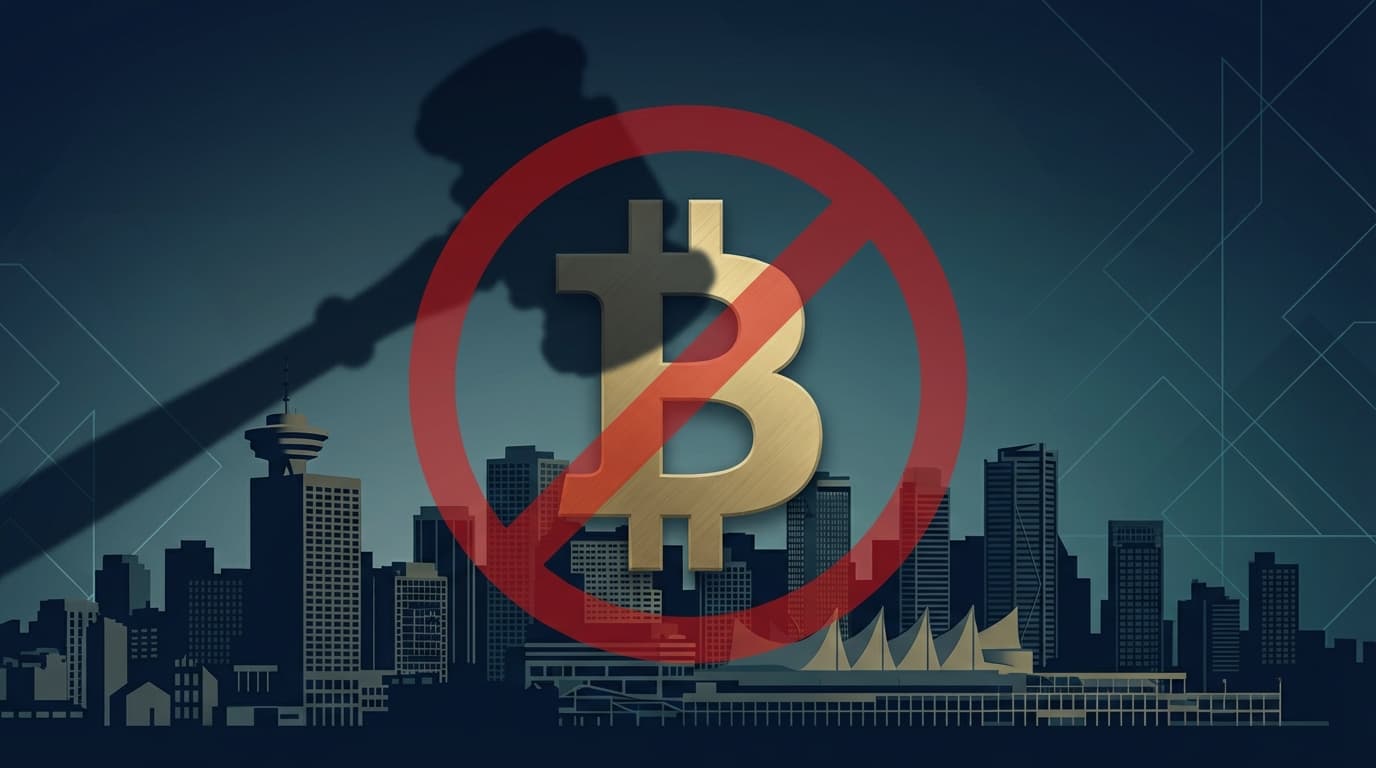 Vancouver city skyline with Bitcoin symbol overlay representing the rejected reserve proposal