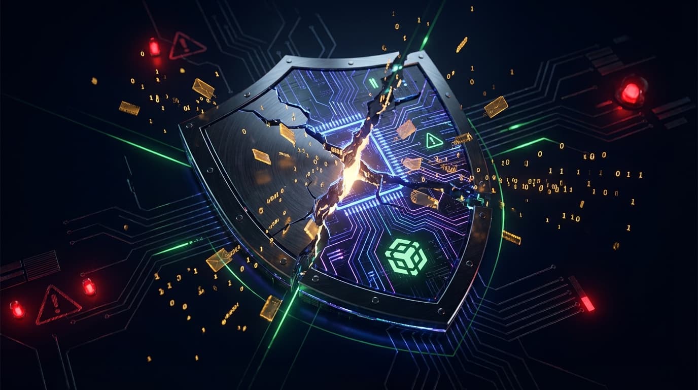 Venus Protocol DeFi exploit illustration showing broken security shield on BNB Chain