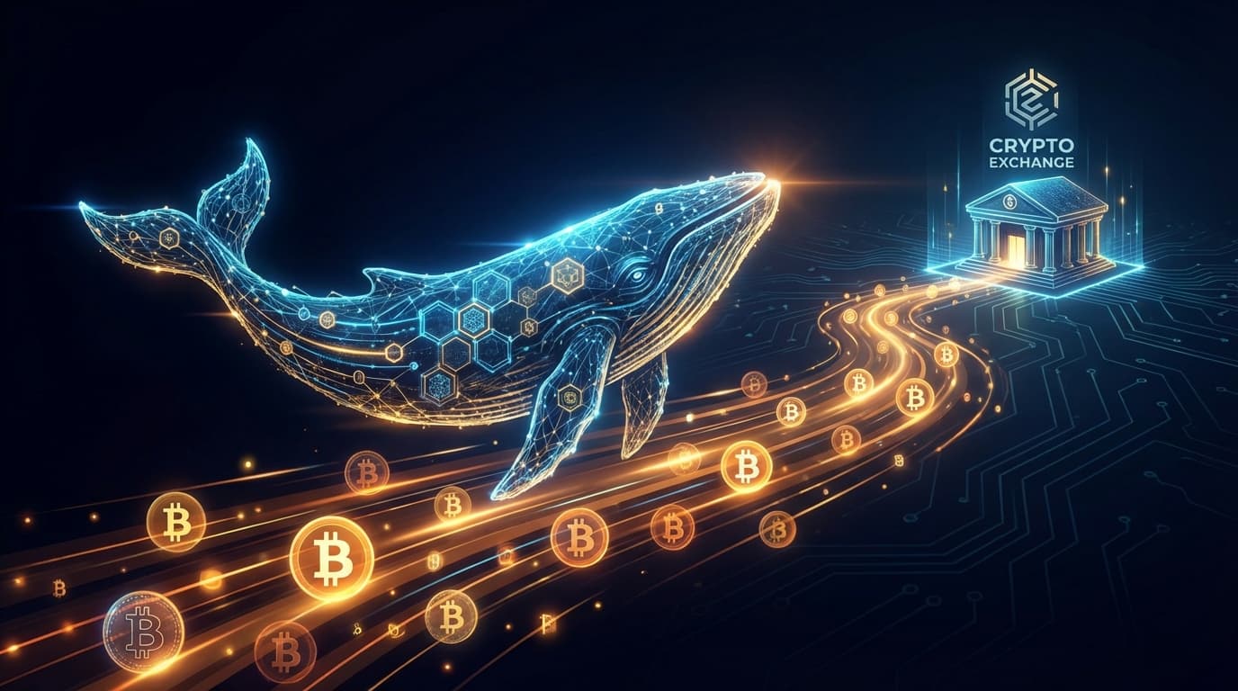 Bitcoin whale transfer visualization showing large BTC movement to exchange