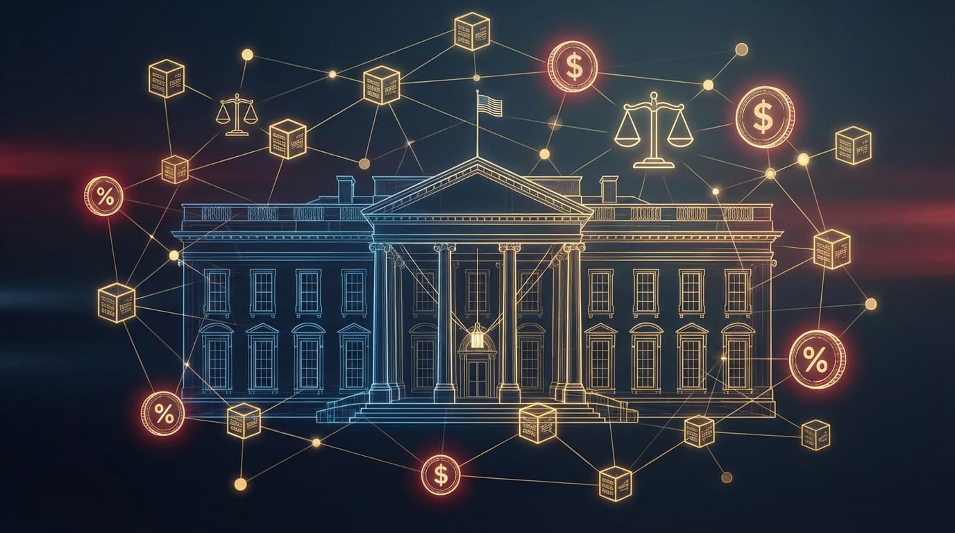White House building with digital overlay representing crypto regulation and the CLARITY Act debate