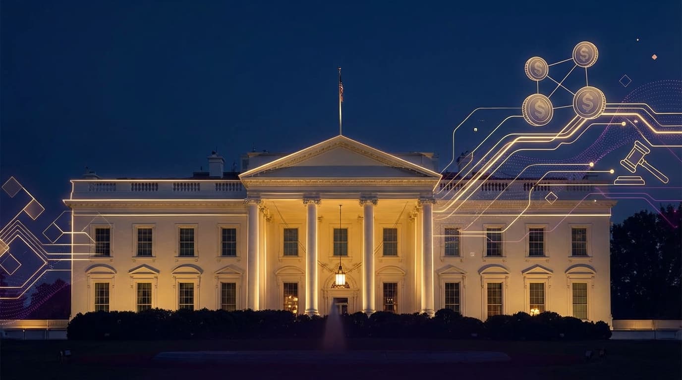 White House building with digital finance overlay representing crypto regulation negotiations