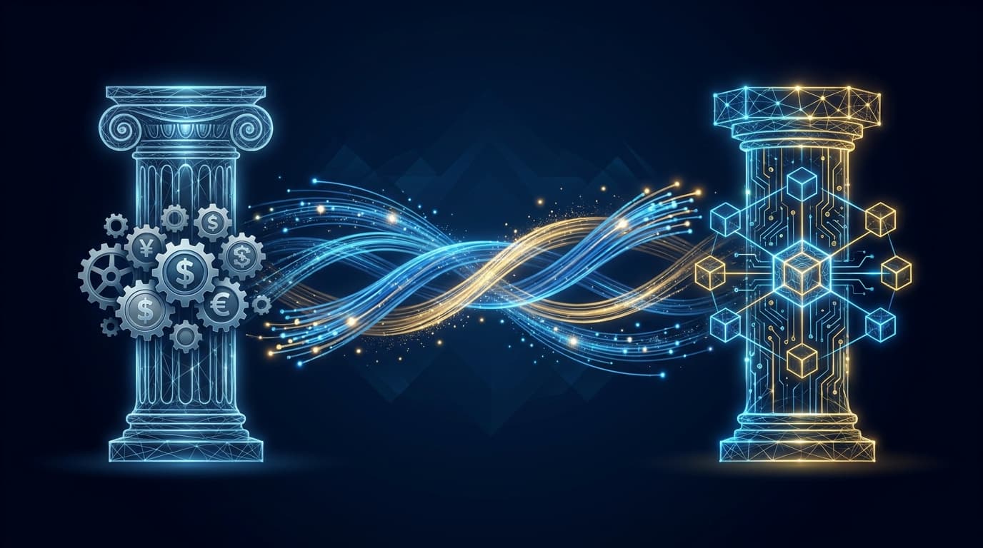 Digital representation of cross-border tokenized Treasury settlement connecting banking and blockchain networks